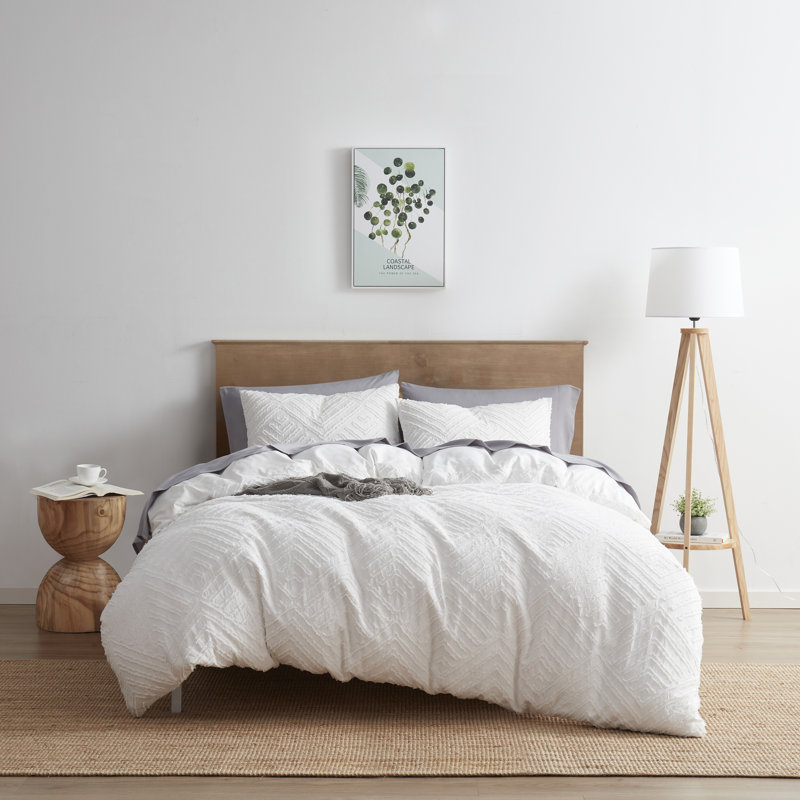 Modern Boho Duvet Cover Set, King Duvet Cover + 2 Shams, White