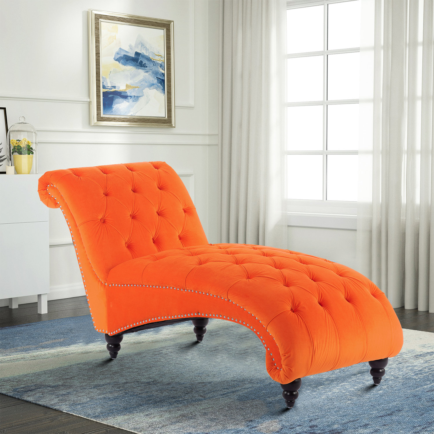 Irum Upholstered Chaise Lounge House of Hampton Leg Color: Black, Body Fabric: Orange Vertical Velour