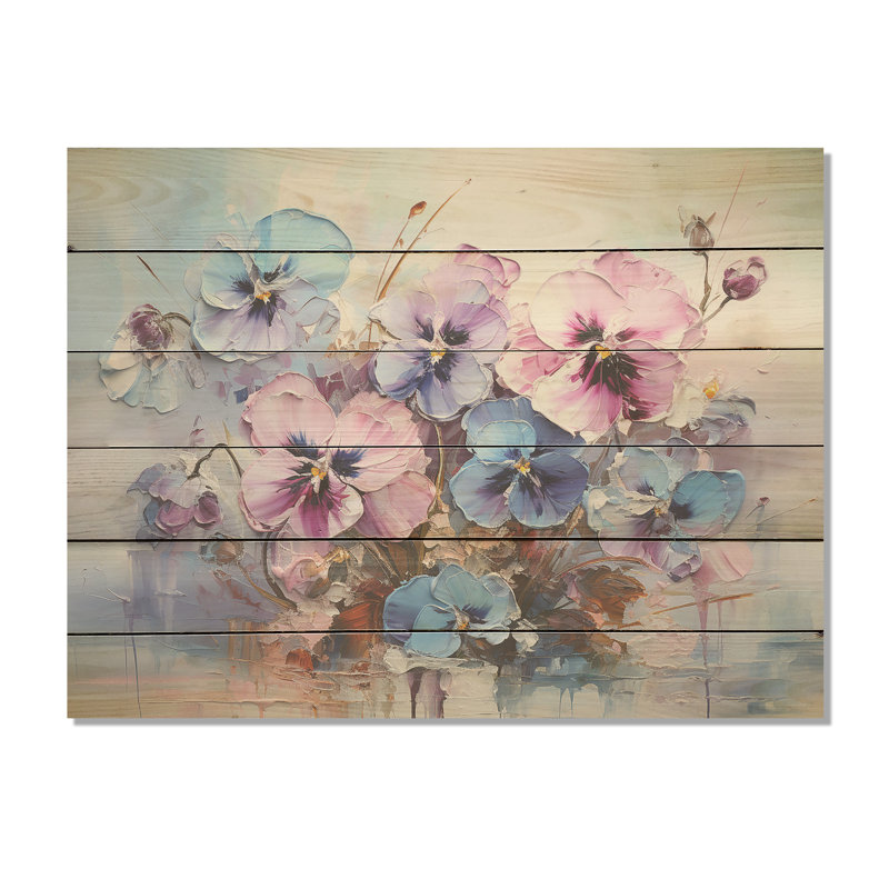 «Mauve Pensies», art mural sur bois de pin naturel, H 30 po x l 40 po