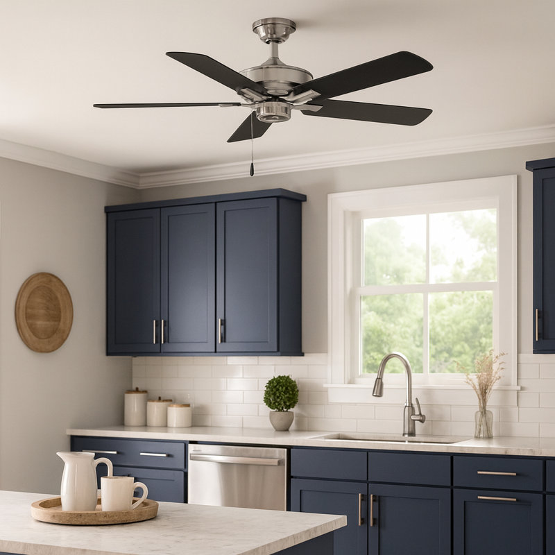 52" Metro 5 - Blade Standard Ceiling Fan with Pull Chain, Brushed Nickel with Silver Blades