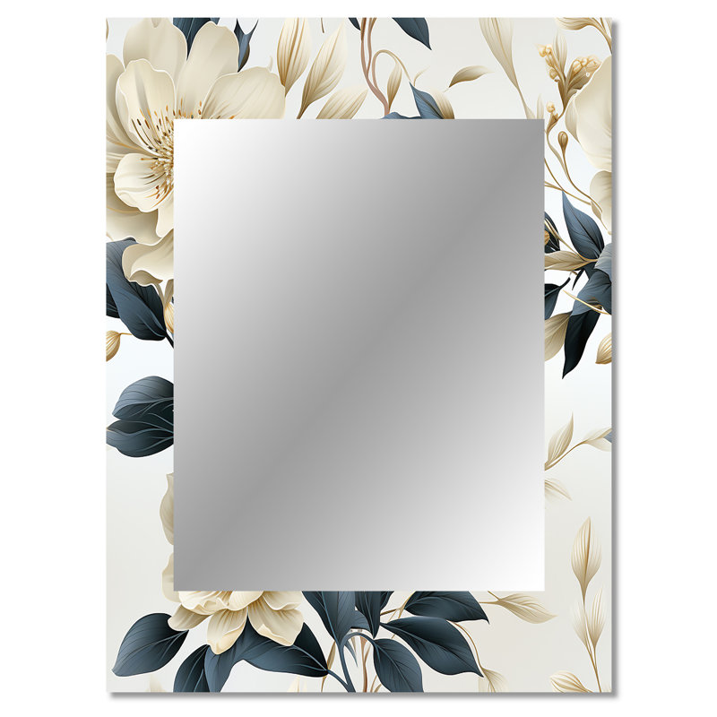 Altunay harmonie de coquelicots blancs et bleus - décor de miroir mural floral unique, grand miroir floral, art imprimé en métal