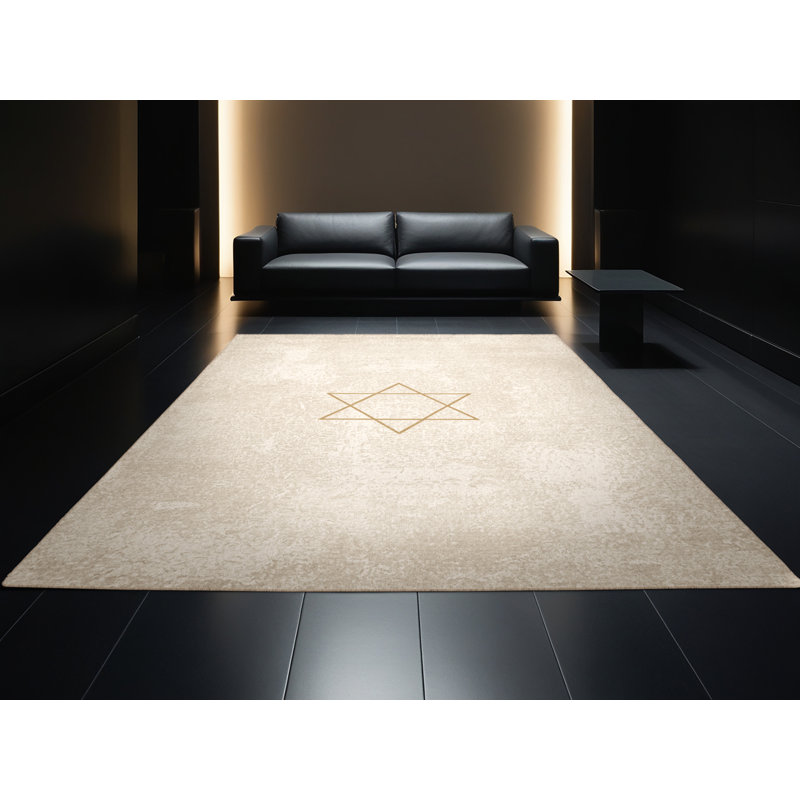 Tapis abstrait moderne et contemporain lavable à la machine Hanoukka Highbridge - beige, 7 x 10