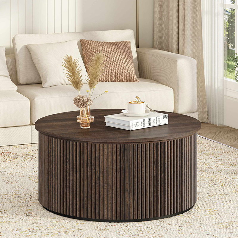 Guinna Mid-Century Round Coffee Table, Dark Walnut