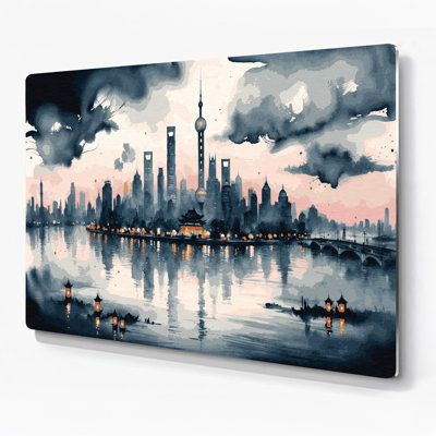 Cities Shanghai China Beige Metal Wall Art