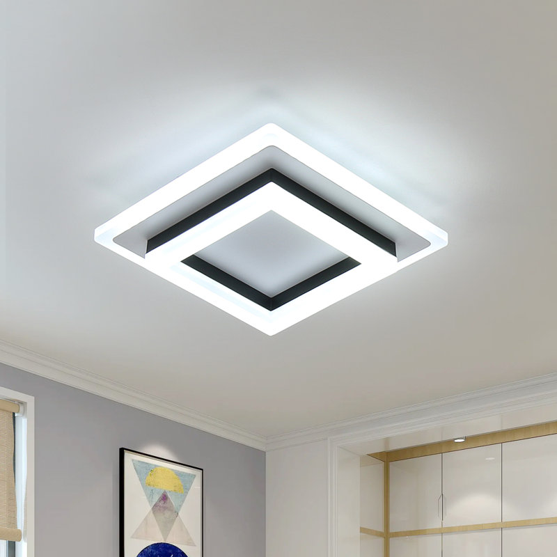 Aweys 1-Light 20cm Square LED Flush Mount Ceiling Light, Matte Black, 6500K