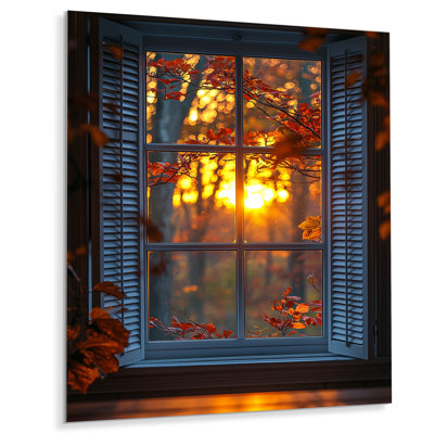 Window In The Forrest Sunrise - Window Metal Wall Decor, Traditional Metal Art Print