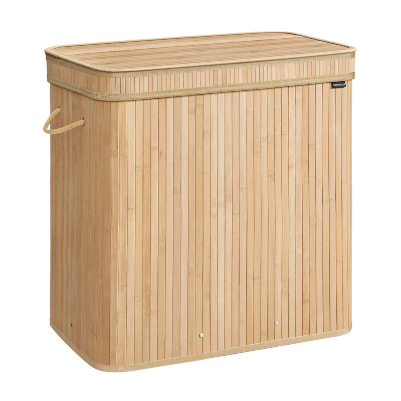 Bamboo Laundry Hamper with Handles, Natural Beige