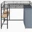 Lit mezzanine double avec structure en métal, équipé d'une table, d'une tablette, d'une prise de courant, de lumières DEL et d'une armoire-964111889