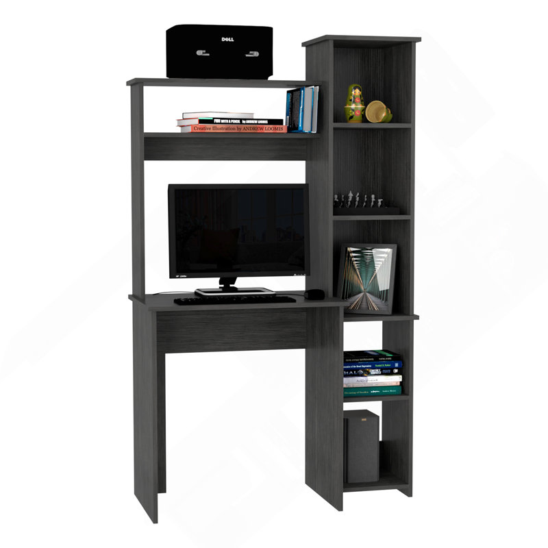 Bureau Logan, cinq casiers, finition chêne fumé, Gris