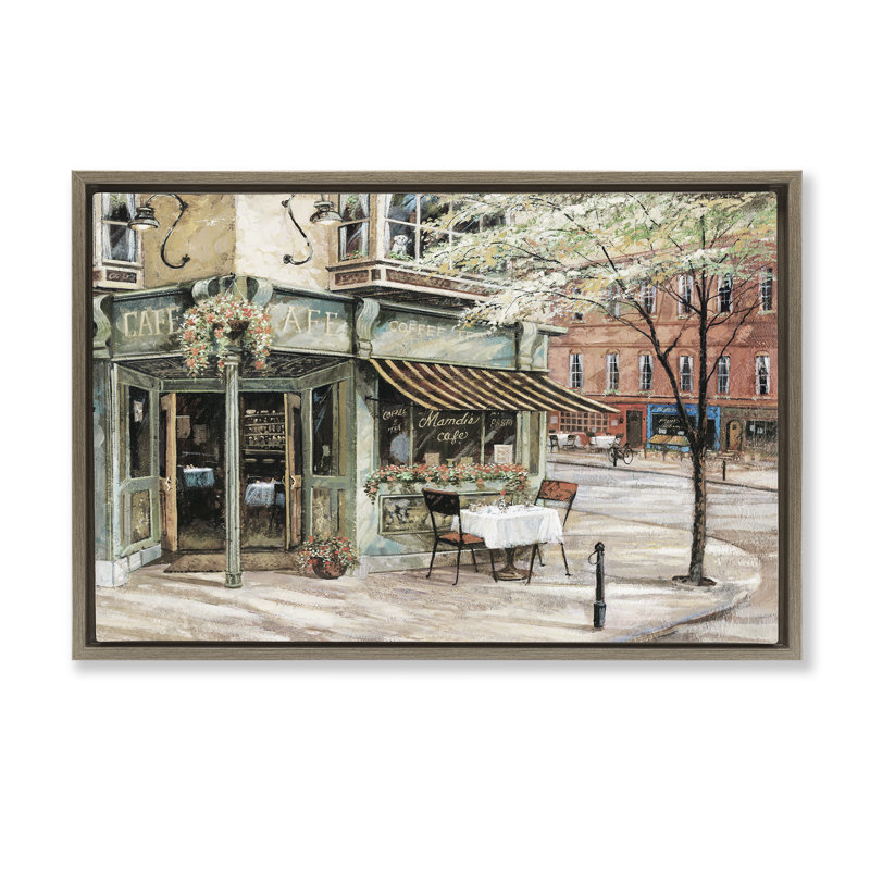  Toile flottante encadrée City Corner Café par Ruane Manning, Cadre flottant orme Montalcino, H 21 po x l 31 po