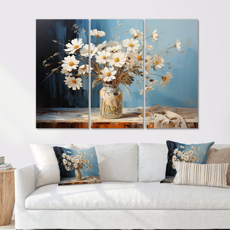 «White Daisy Efflorescence Bouquet Serenity I - Daisies», reproduction d'art murale, H 32 po x l 48 po x P 1 po