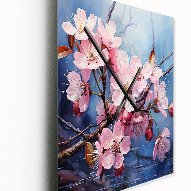 Fleur de pommier impression romantique - horloge murale florale surdimensionnée, H 32 po x l 24 po x P 1 po