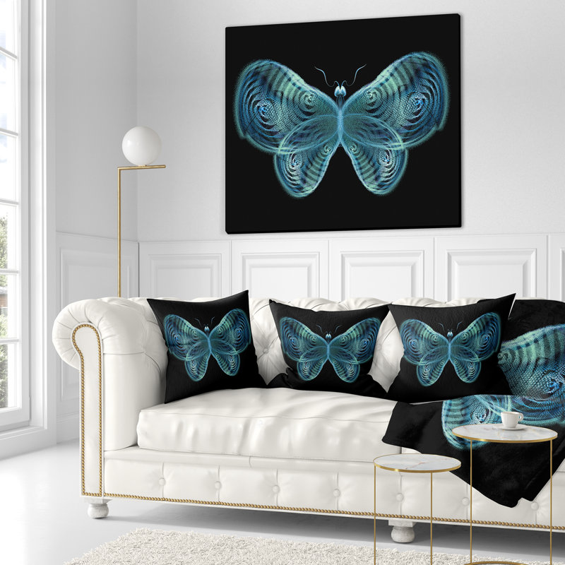 Coussin à imprimé floral papillon bleu clair, 16 po x 1 po, Coussin décoratif