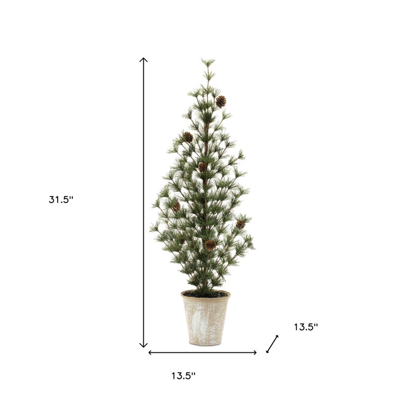 Ensemble de deux mini pins artificiels 32 "avec pommes de pin dans des pots brun rustique