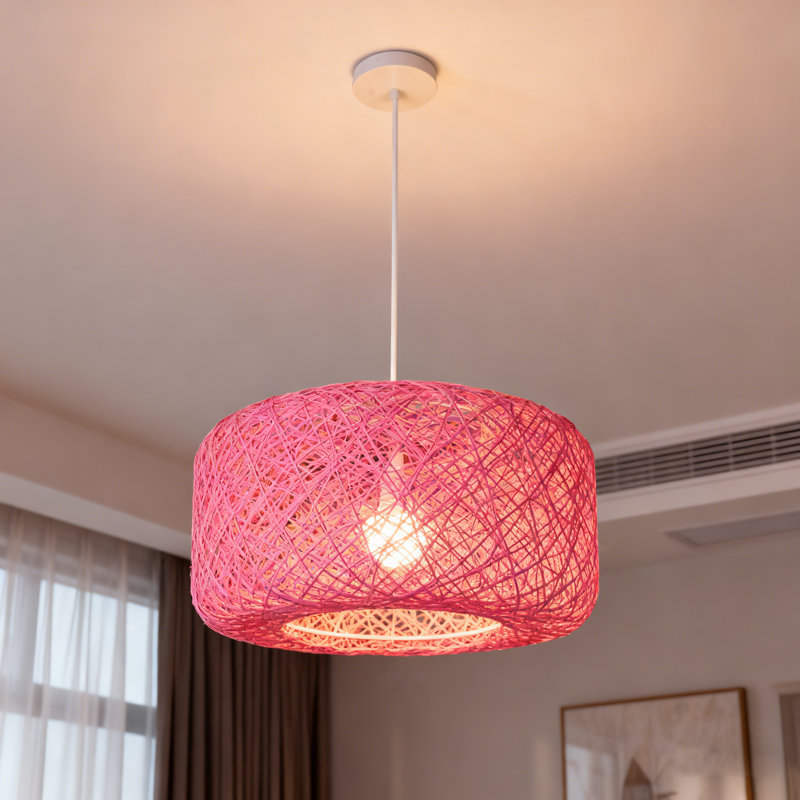 Luminaire suspendu tambour en rotin 1 lumière à intensité variable