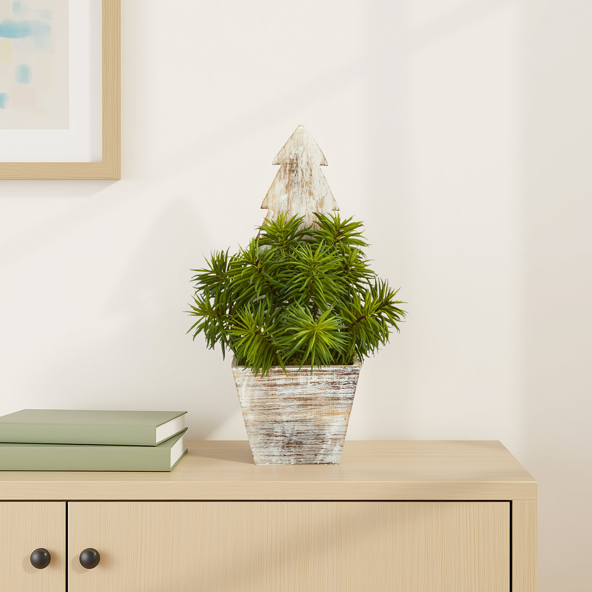 15'' Faux Succulent in Wood Planter