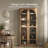Set of 2 67" Storage Cabinet, 6 Shelf Glass Bookshelf, Camel-1850645138
