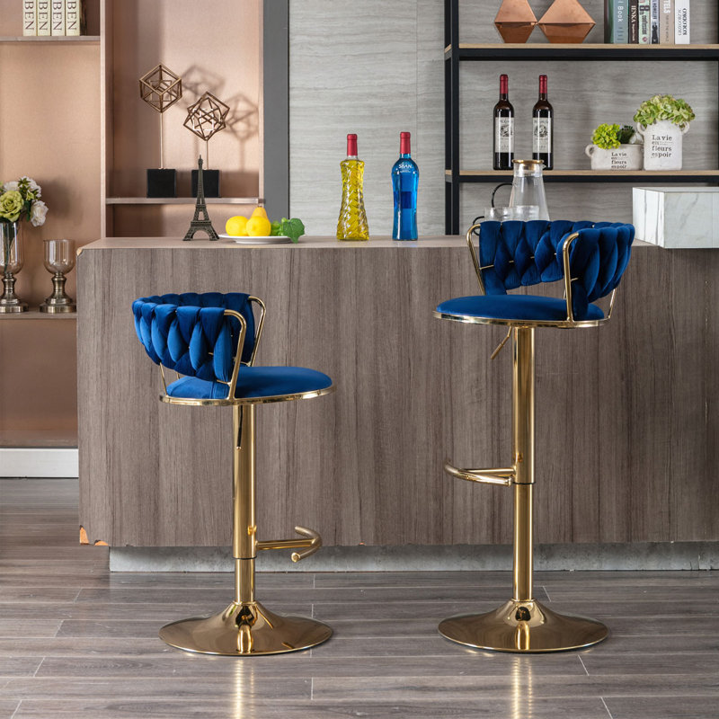 Tabourets de bar pivotants à hauteur réglable en velours