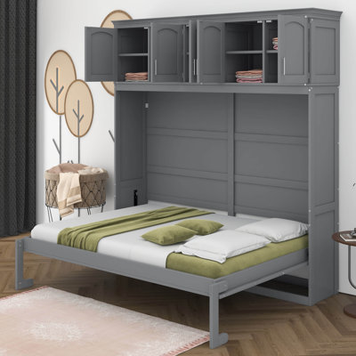 Grand lit escamotable mural avec armoires supérieures, lit escamotable mural, lit escamotable horizontal pour chambre d'amis ou bureau à domicile