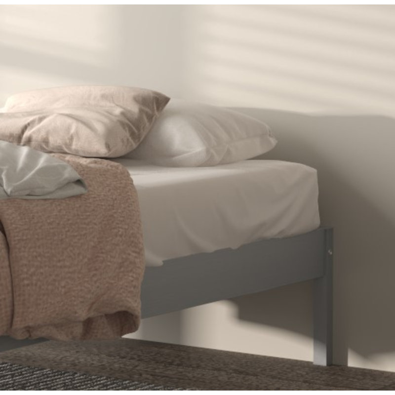 Lit en bois massif Moneeb, gris, Simple