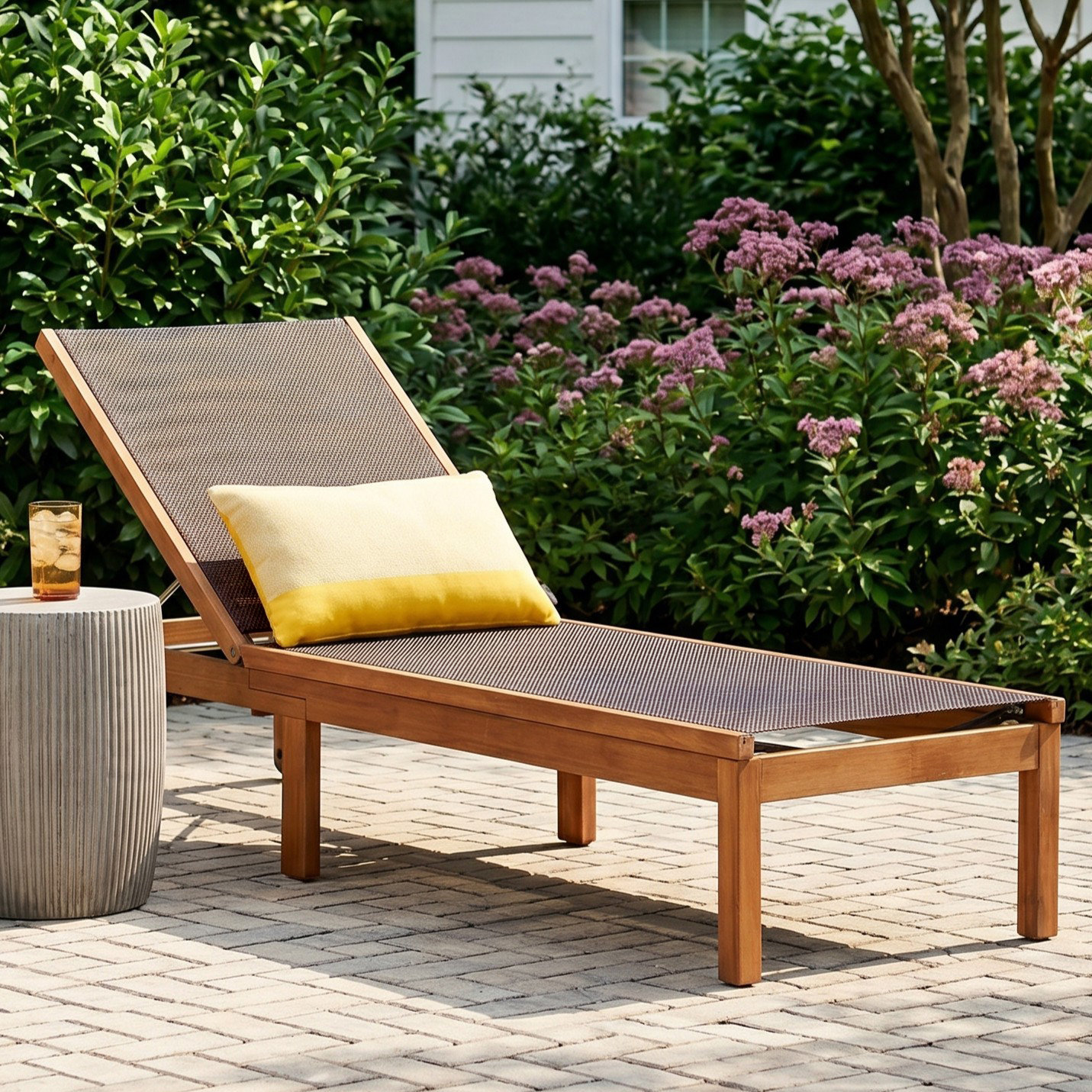 Rafael 23.4'' Outdoor Eucalyptus Chaise Lounge, Brown