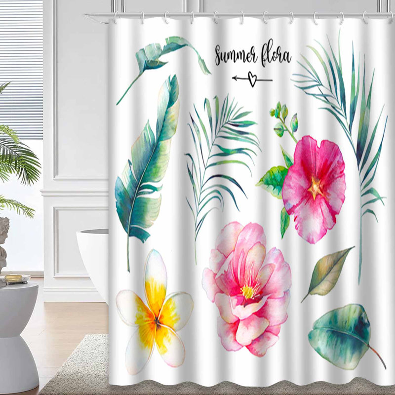 Rideau de douche tropical à motif aquarelle tropical avec 12 crochets Tropical Monstera, L 72 po x l 72 po