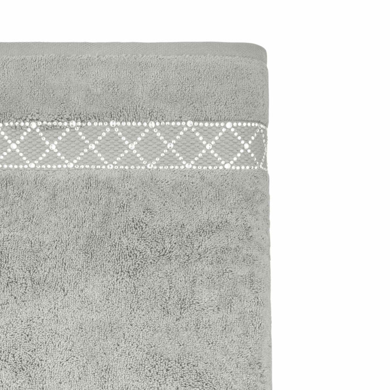 Sparkles Home Atlas Rhinestone Bath Towel | Glamorous Cotton Terry Towel with Glittering Cross Design, Gray