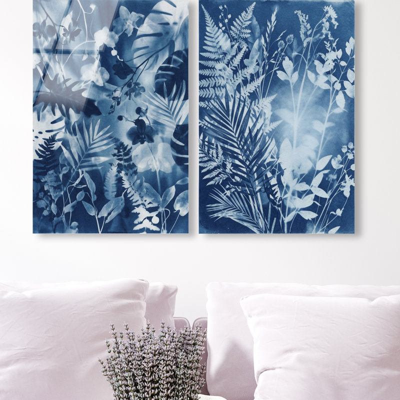 Blue Folliage Set High-Gloss Frameless Acrylic Glass Wall Art Floral & Botanical Print by Oliver Gal, Ready to Hang, 10 x 15