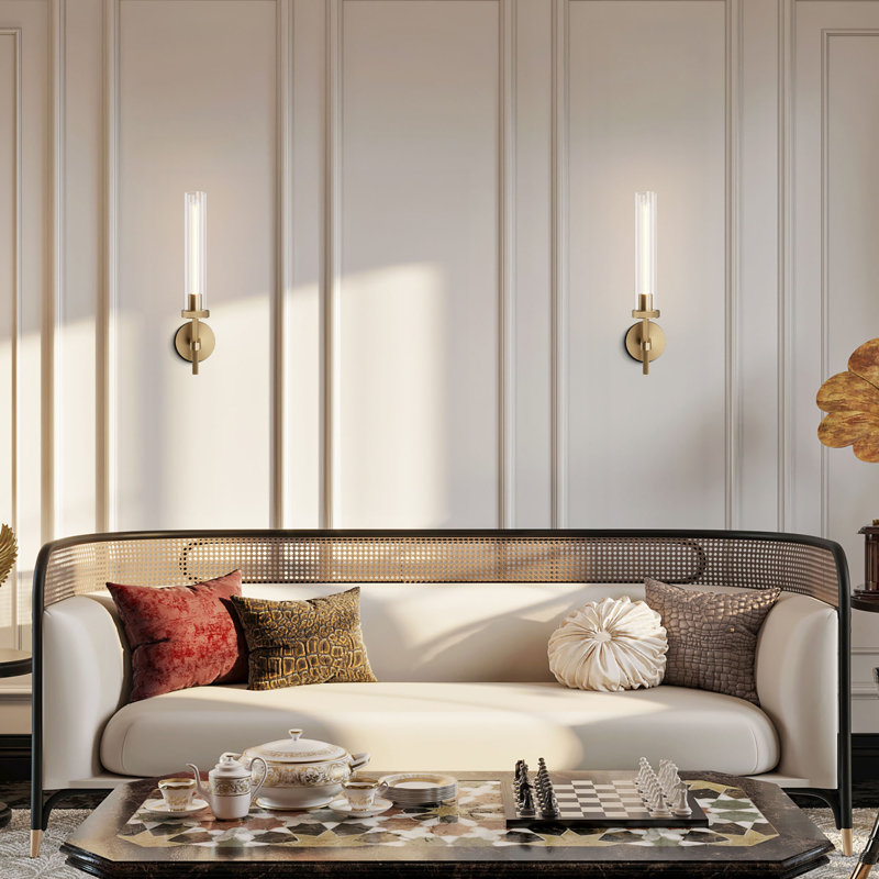Koutarou 19.48" Dimmable Tube Wall Sconces, Solid Copper Base Sconces Wall Lighting(Bulbs Included), Brass/Gold