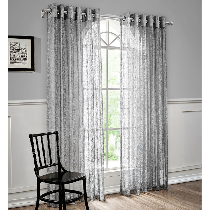 Panneau de rideau simple semi-diaphane avec œillets Pottstown, Gris, L 80 po x L 98 po