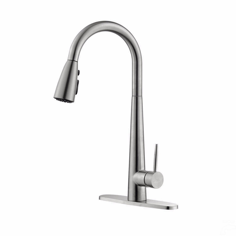 Single Handle Stainless Steel Kitchen Sink Faucet With Pull Down Sprayer, Brushed Nickel