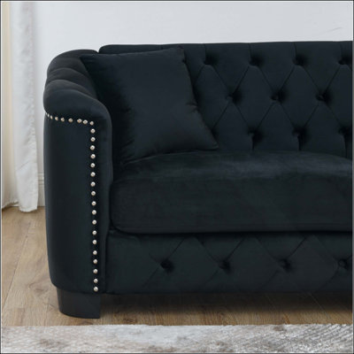 Canapé moderne en velours Chesterfield, canapé 3 places, dossier capitonné capitonné avec accoudoirs cloutés et 2 coussins pour le salon, la chambre à coucher, un appartement, un bureau