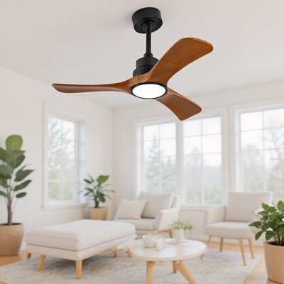 Ventilateur de plafond noir 36 po / 52 po / 60 po, télécommande à 6 vitesses, 3 pales en bois réversible, moteur à courant continu pour la chambre à coucher