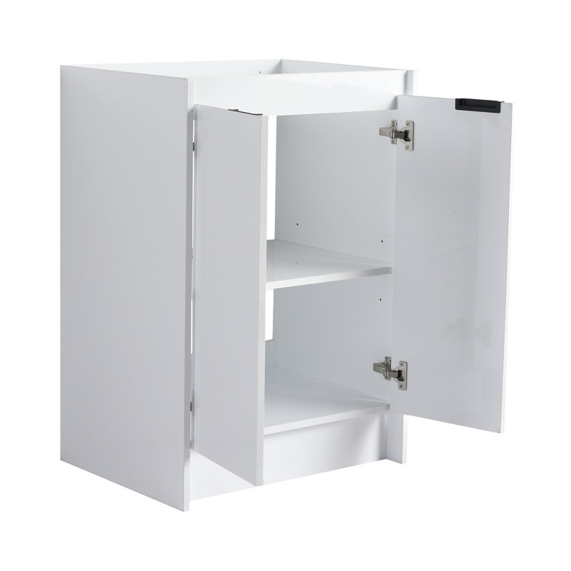 Meuble-lavabo autoportant blanc brillant avec lavabo en résine de 24 po, fonctionnalité esthétique moderne, style et fonction à fermeture silencieuse,