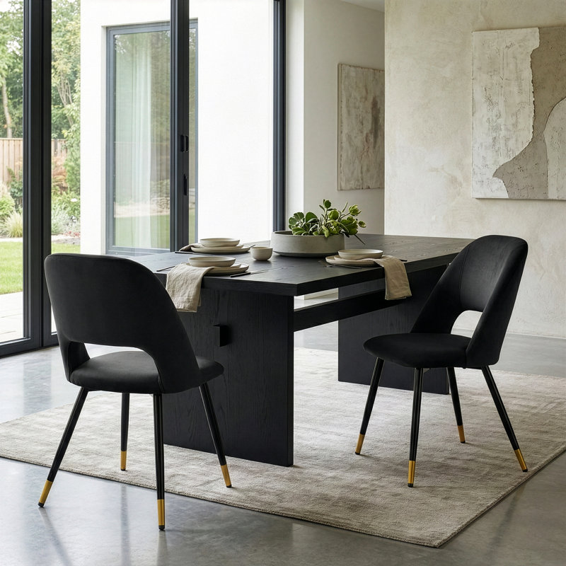 Jasicianna 18.5'' H Velvet Upholstered Metal Side Chair, Black
