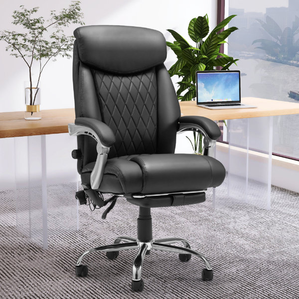 Halle High Back Executive Office Chair with Armrests Lumbar Support  Adjustable Height, Swivel and Lumbar Support, Premium Faux Leather  Comfortable Office Chair with Back Support - Gray 