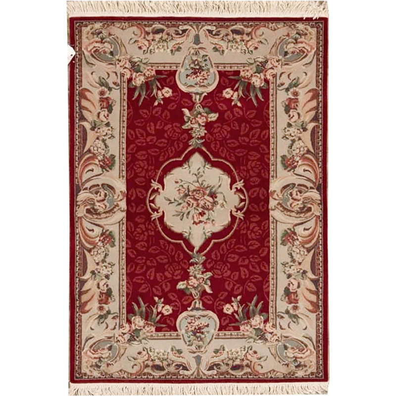Tapis rouge et beige noué à la main de haute qualité