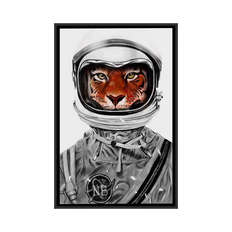 «Astro Tiger in B&W», impression sur toile, H 26 po x l 18 po x P 1,5 po, Toile encadrée noire, Pas de tapis