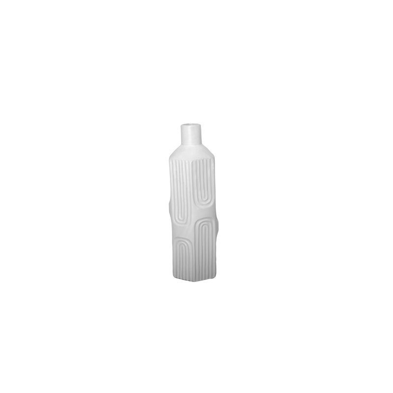 Ceramic Square Bottle Vase Matte Finish White, 14" H x 4.5" W x 4.5" D, White