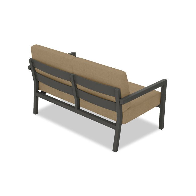 Vivant 56.25" Wide Outdoor Loveseat with Sunbrella® Cushions, Canvas Heather Beige Sunbrella® Canvas, White