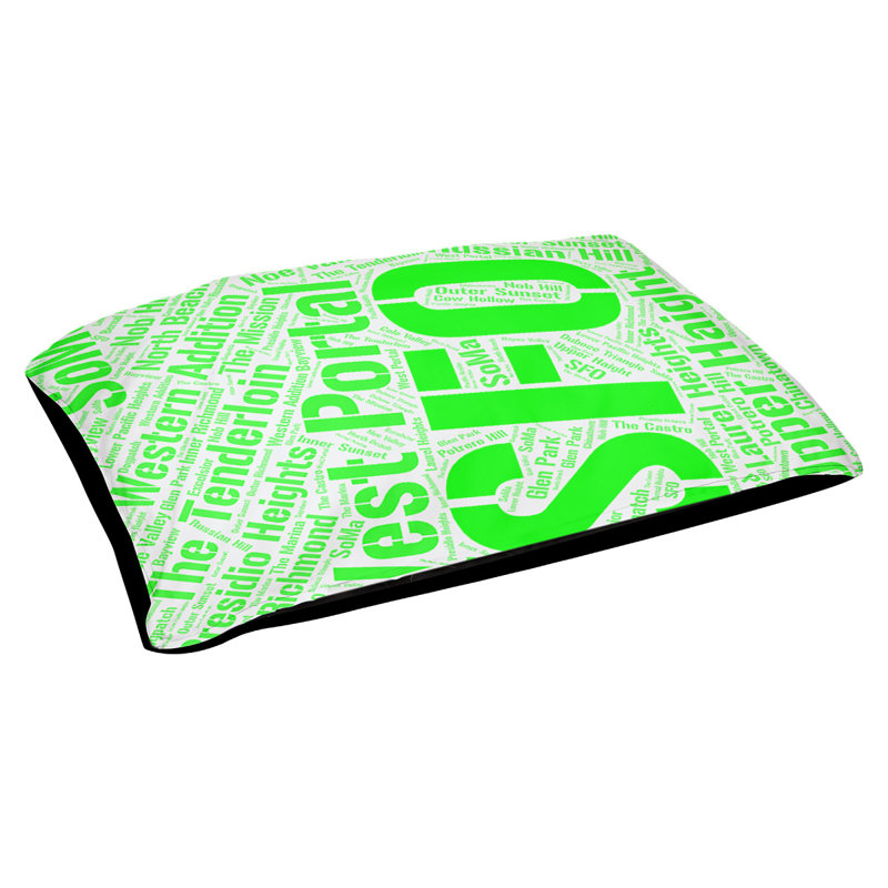 Coussin de chien « districts », Vert, Grand (l 40 po x P 30 po x H 14 po), San Francisco