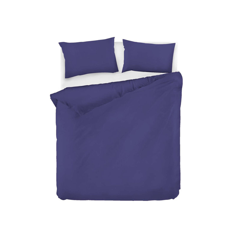 Ensemble de housse de couette 100% coton, Bleu foncé, Housse de couette double TG + 2 taies d'oreiller s