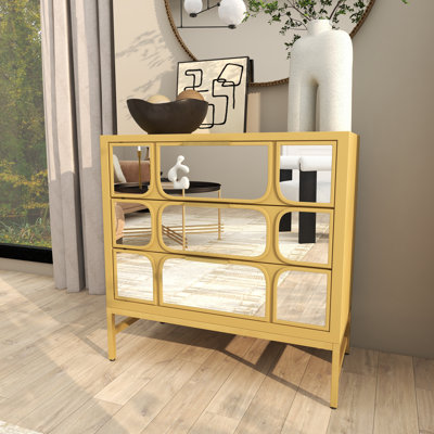 Wooden Clell 3 Drawer Cabinet with Mirrored Front by Mercer41