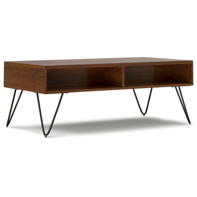 Hunter 48"W Walnut Veneer and Metal Industrial Lift Top Coffee Table with 2 Storage Cubbies and Hairpin Legs