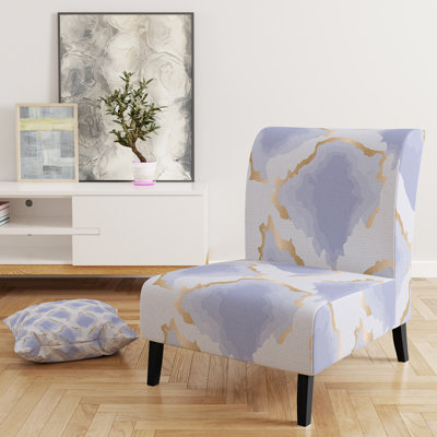 Fauteuil de chambre Mid-Century tapissier bleu pastel et doré