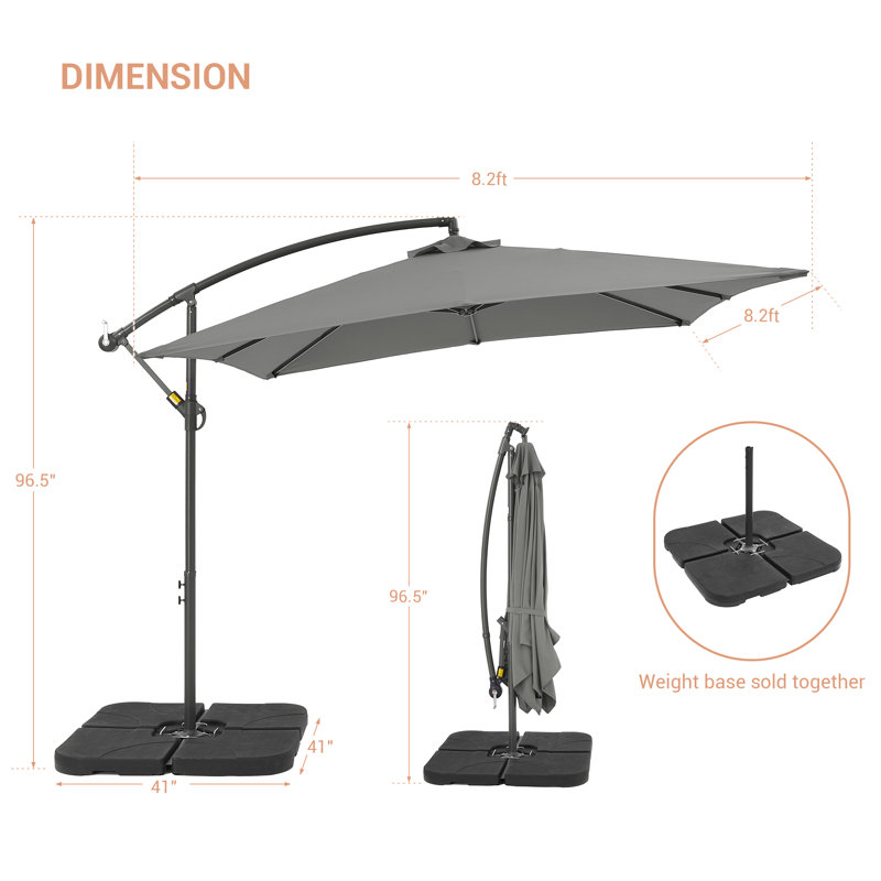 Parasol carré en porte-à-faux 98,4 po Donnella, gris