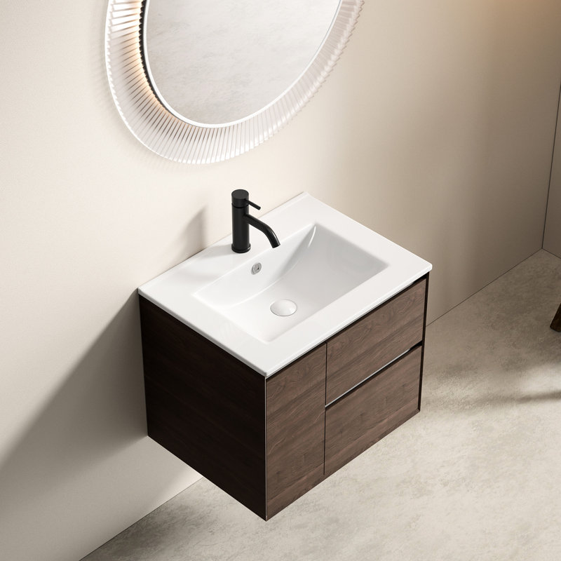 Vredenburgh 24 Inch Bathroom Vessel Sink In White Ceramic, Porcelain, Integrated Oval Design, Pre - Drilled Holes, Stain Glossy Sink, Ceramic Build, And Damage , , Storage Feature For Items