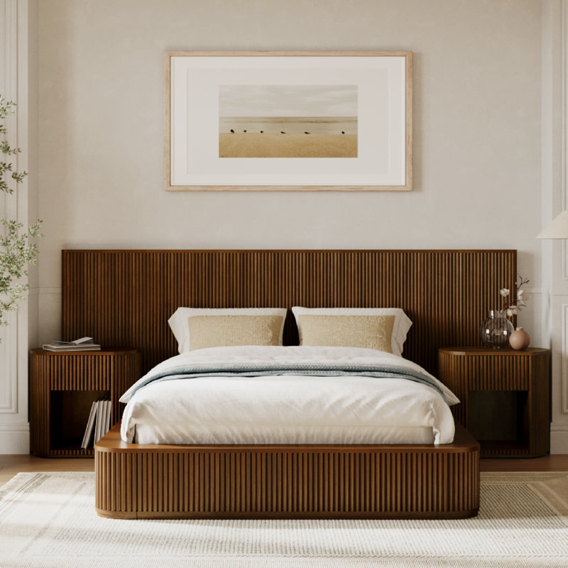 Ellison Fluted Solid Wood 4 Piece Bedroom Set - Queen Extended, Extended + Queen, 4 Pcs: Bed, 2 Nightstands, Dresser