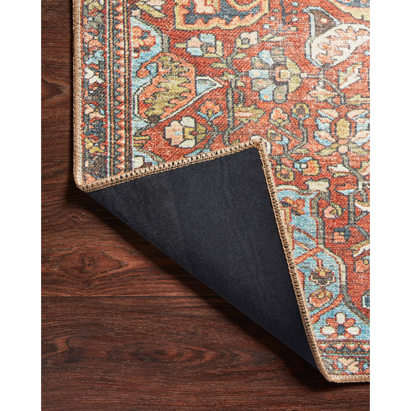 Tapis rouge tissé à la machine Anaelise, Rectangle 3 pi 6 po x 5 pi 6 po