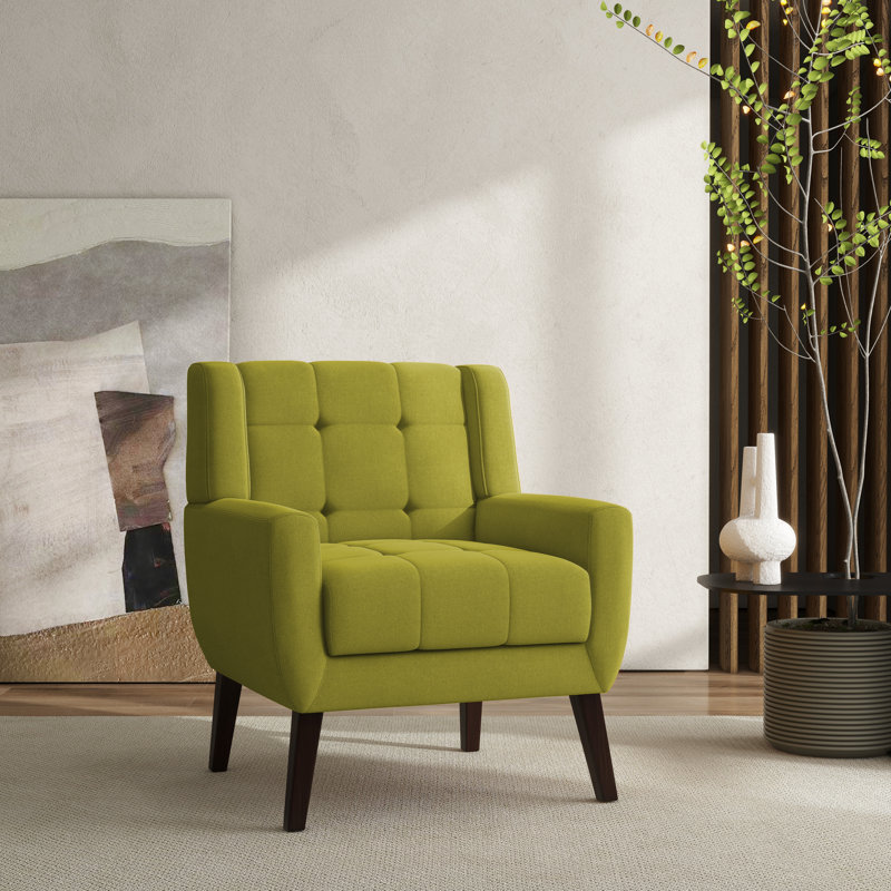 Jaqueze Upholstered Polyester Tufted Square Arm Accent chair, Polyester vert Jaqueze